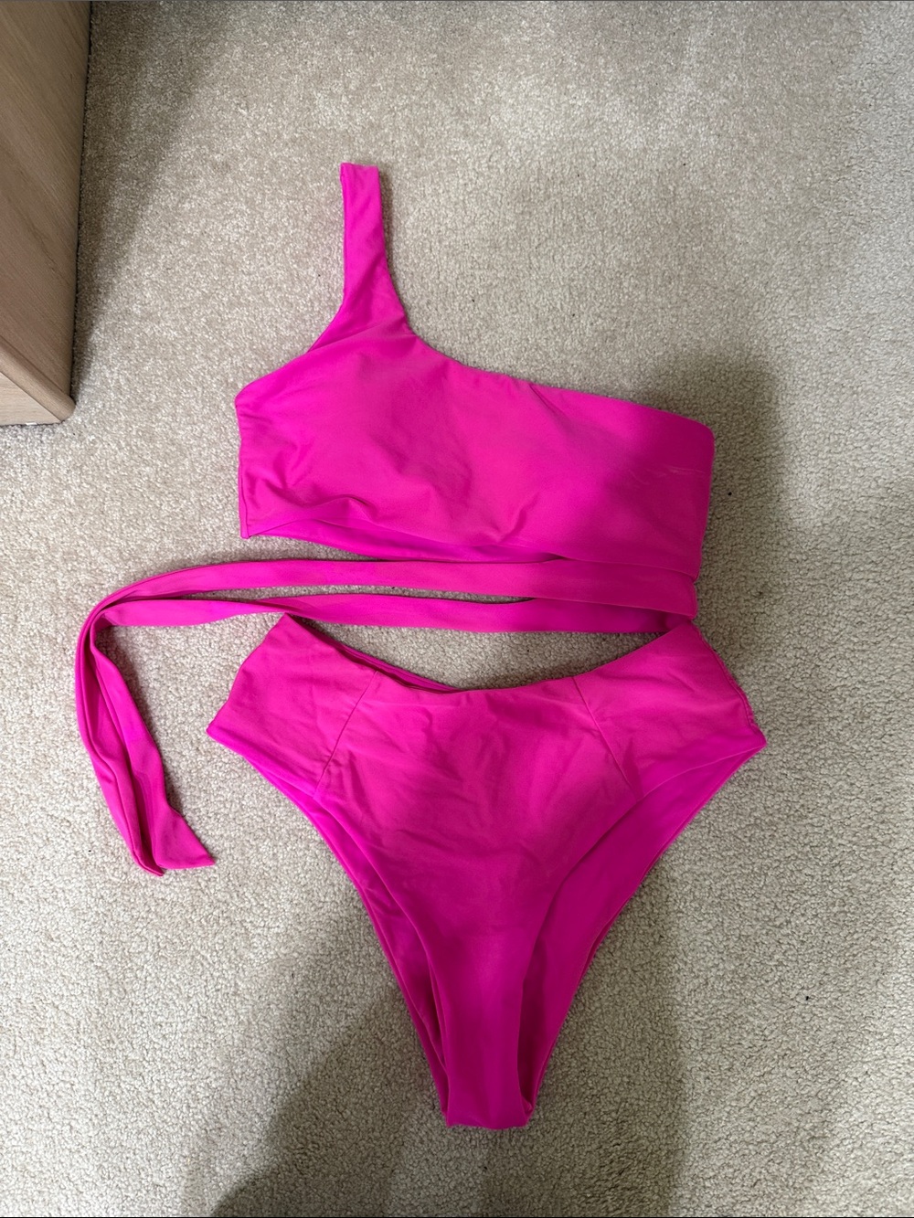 One-Shoulder Hot Pink Women's Bikini Set